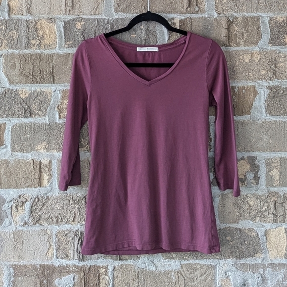 Peruvian Connection Mauve 100% Pima Cotton V Neck Top XS - Picture 1 of 6